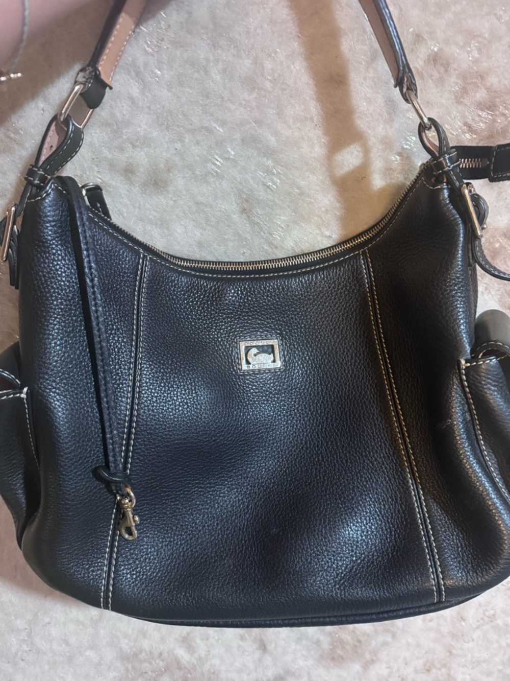 Black Leather Shoulder Bag - Classic Pebbled Hobo